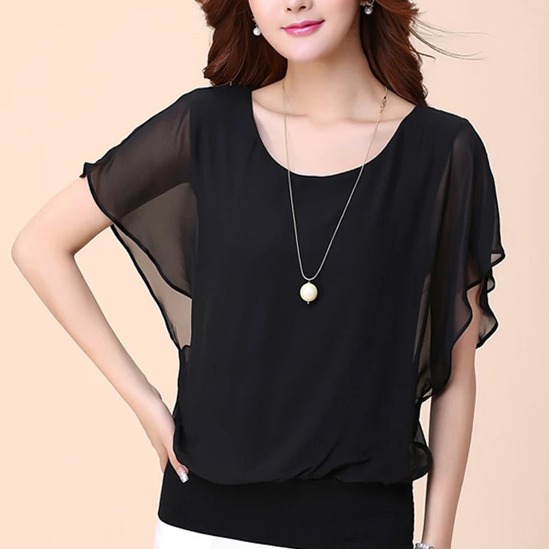 Women's Chiffon Blouse with Ruffle Sleeves – Ariana