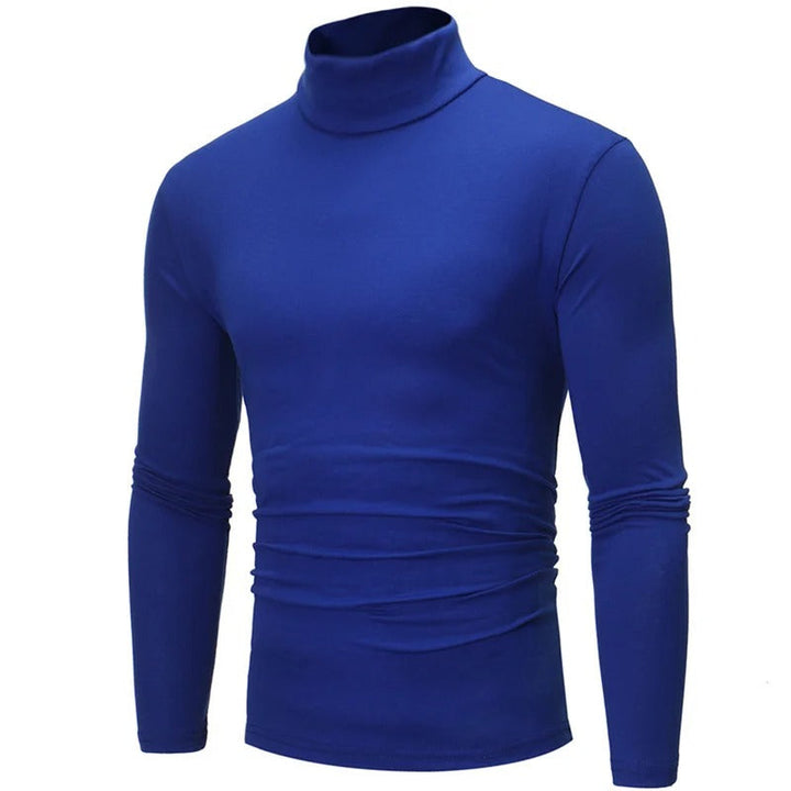 Koningsblauw shirt met lange mouwen en hoge hals, licht schuin vooraanzicht 5
