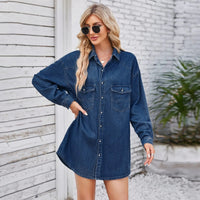 Casual Denim Shirt Dress with Button Closure – Lianne