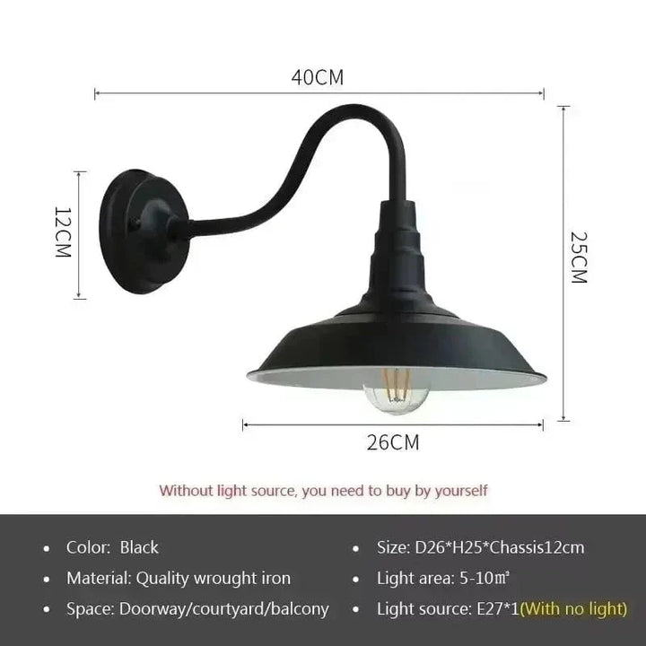 Maatschets van de zwarte wandlamp met witte binnenkant van de kap, met afmetingen en specificaties. 4