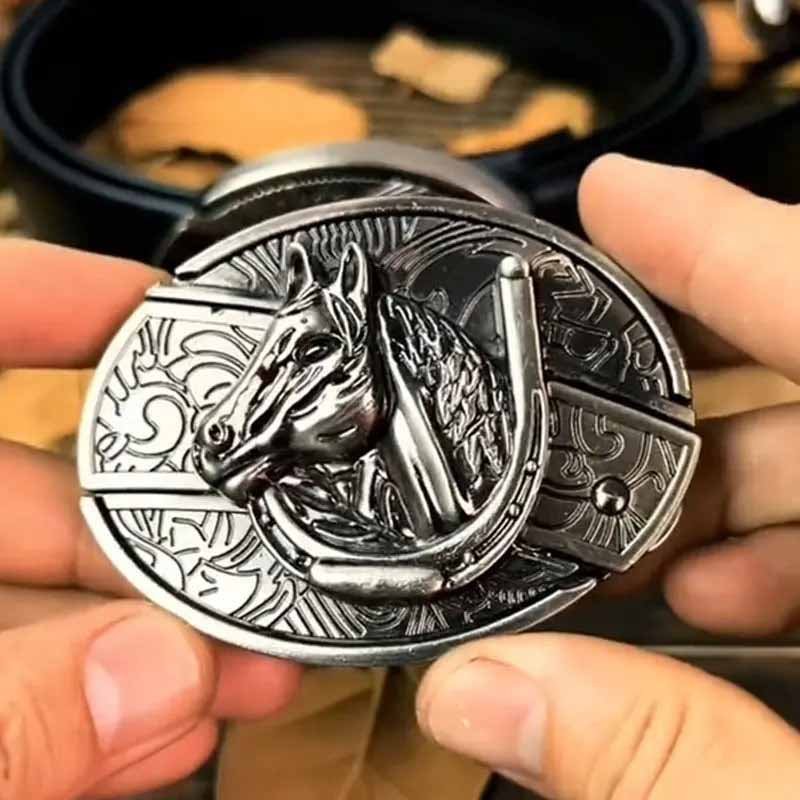 Oval Bull Skull Belt Buckle with Hidden Knife 12