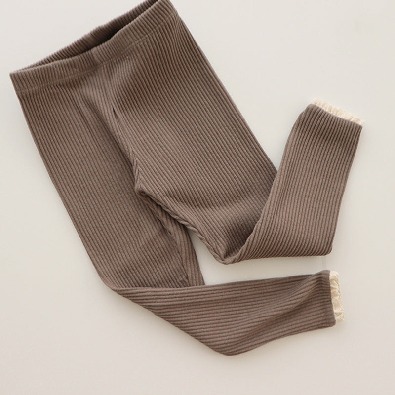 Ribbed Baby Leggings with Lace for Girls