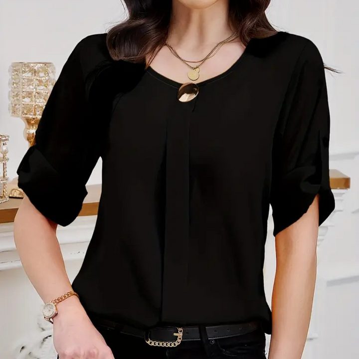 Airy Black Pleated Blouse for Women - Amira
