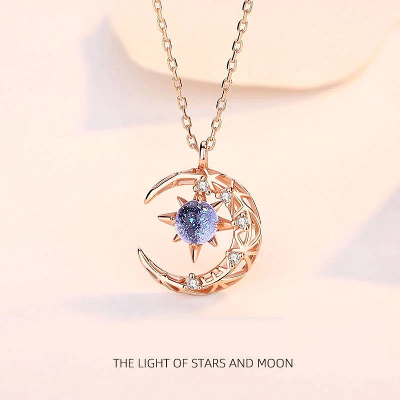 Necklace with Crescent Moon and Star Pendant
