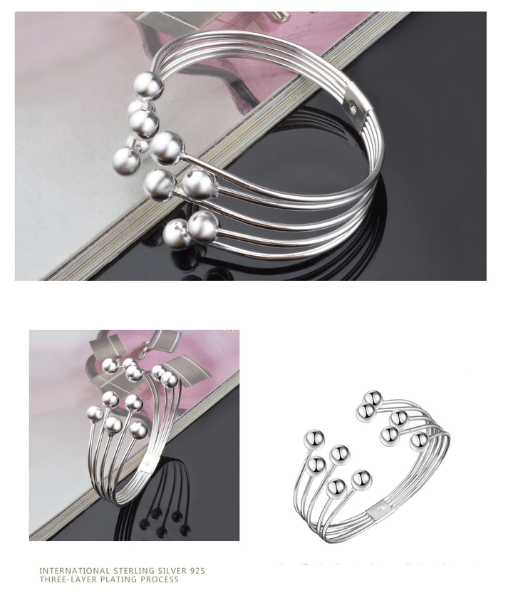 Wide Silver Beaded Bracelet