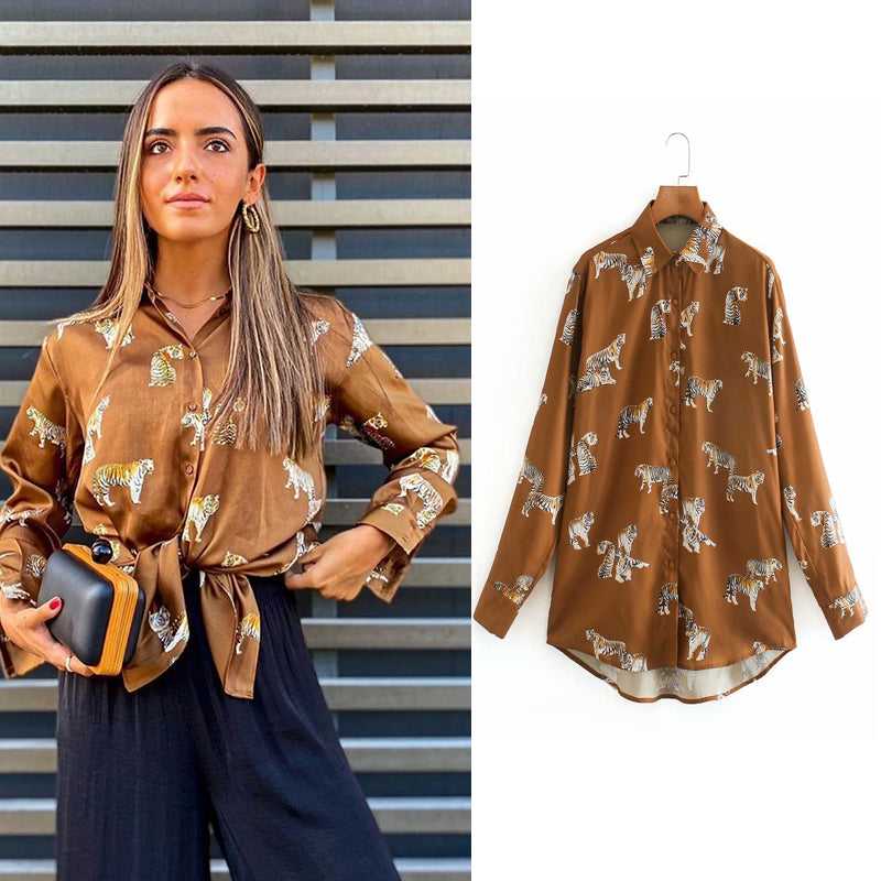 Didi Dierenprint Bluzka | Elegancka, satynowa bluzka damska