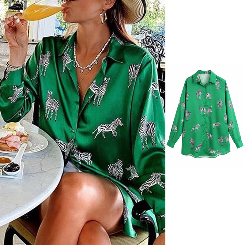 Didi Dierenprint Bluzka | Elegancka, satynowa bluzka damska