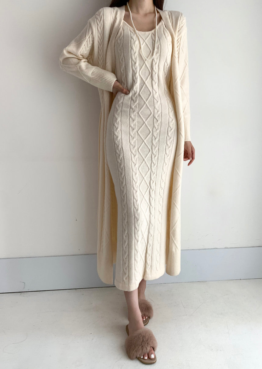 Jolie 2-piece Set | Knitted winter dress with a cozy warm cardigan