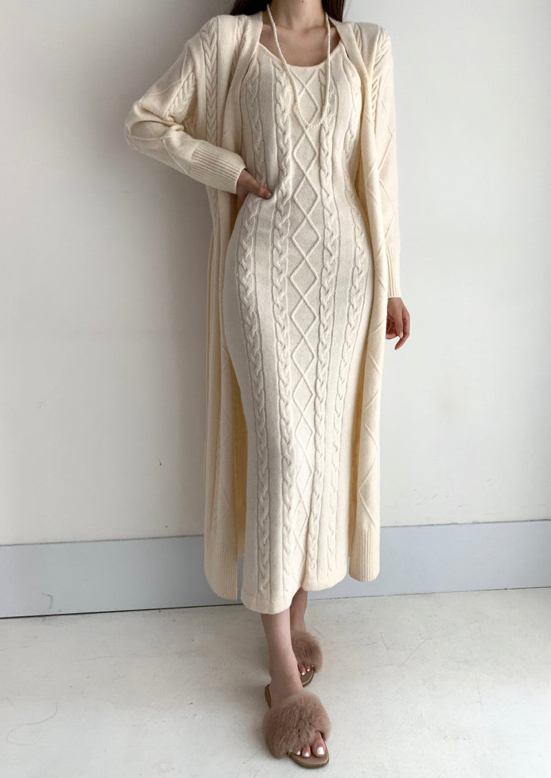 Jolie 2-piece Set | Knitted winter dress with a cozy warm cardigan