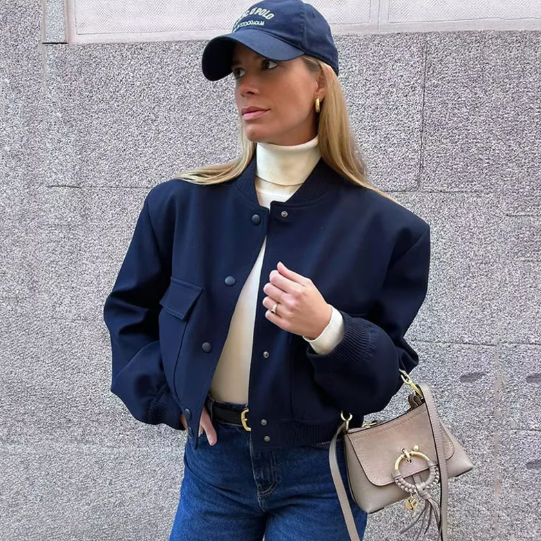 Crystal Cropped Varsity Jacket | Stylish & Casual