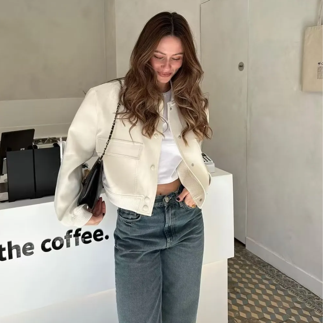 Crystal Cropped Varsity Jacket | Stylish & Casual