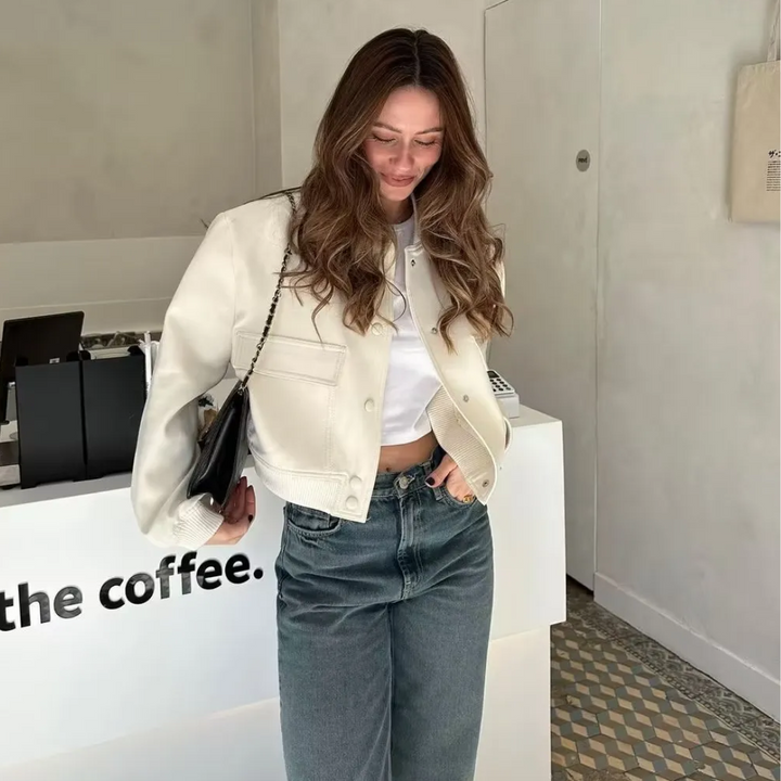 Crystal Cropped Varsity Jacket | Stylish & Casual