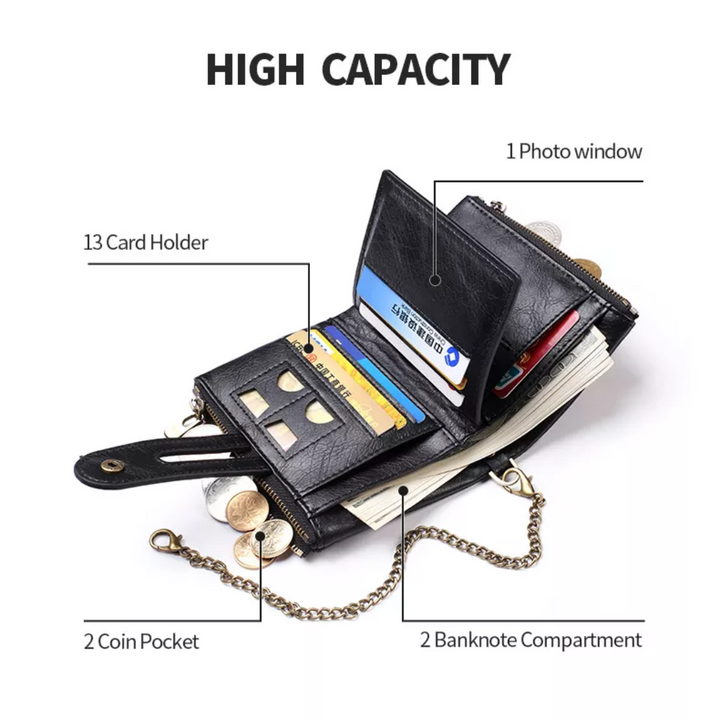 Retro Leather Wallet | With cool chain!