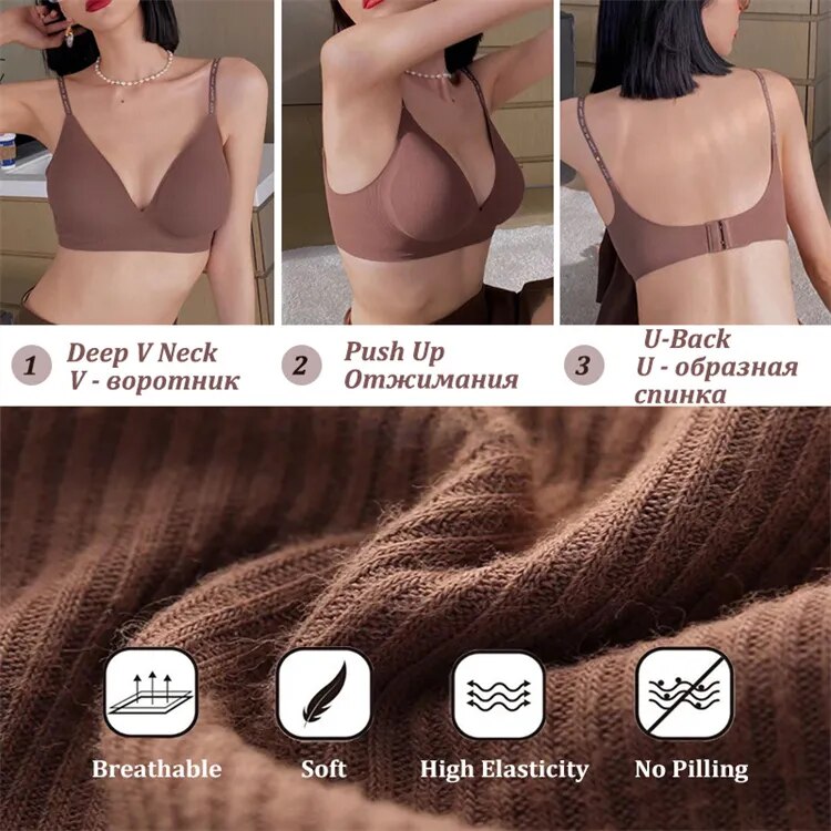 Biustonosz typu bralette z głębokim dekoltem w kształcie litery V