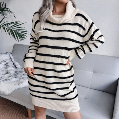 Grazia Sweater Dress | Turtleneck dress with stripe design