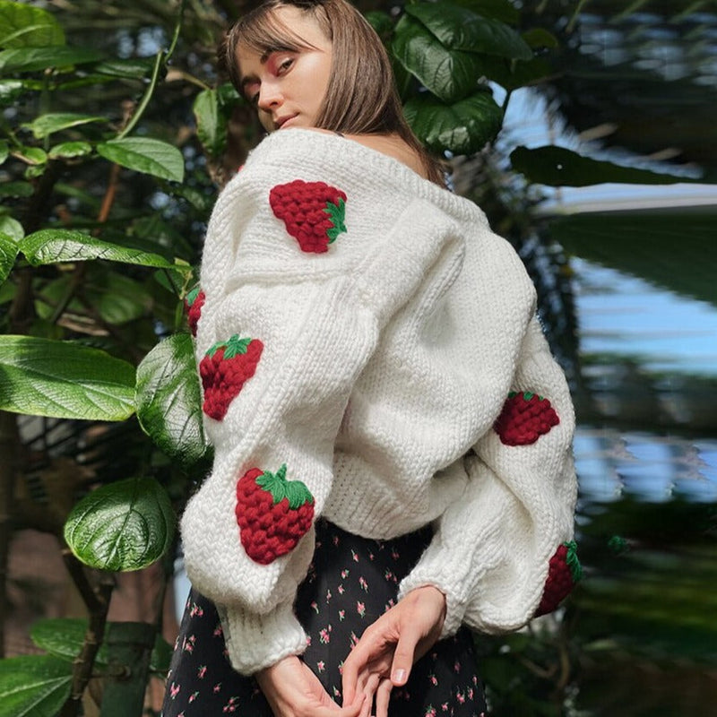 Soof kamizelka | Dzianinowa miękka kamizelka z uroczymi truskawkami