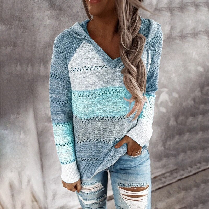 Sammy Jackson™ Lydia | Comfortable Patchwork Sweater with Hood