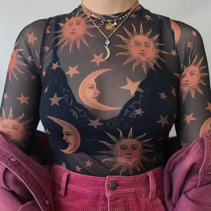 Moonvibe sweter | sweter z przezroczystą siateczką i wyjątkowym wzorem
