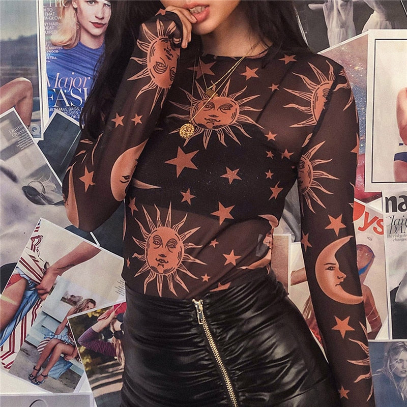 Moonvibe sweter | sweter z przezroczystą siateczką i wyjątkowym wzorem
