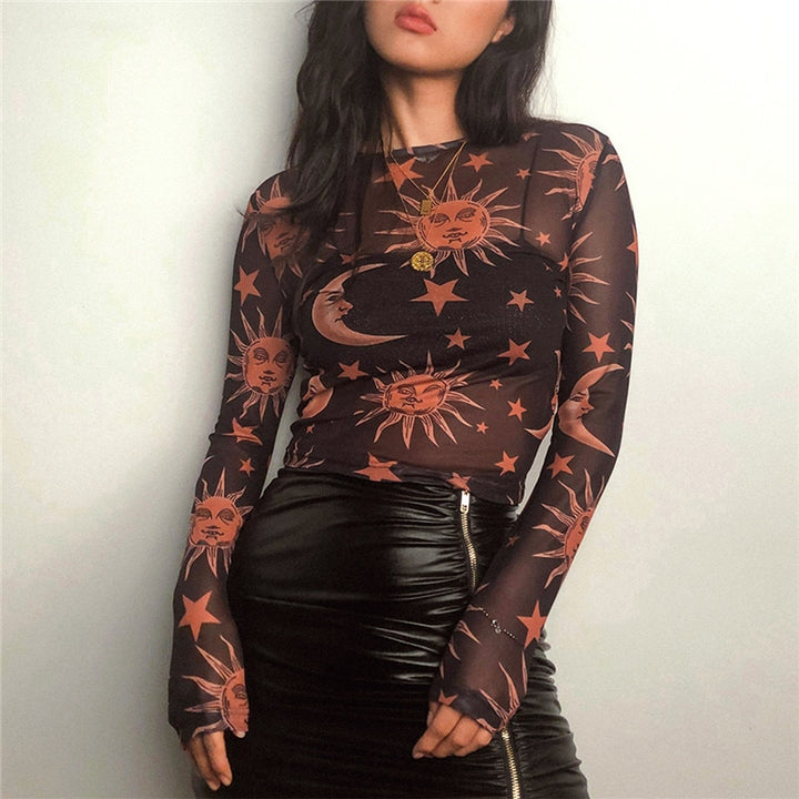 Moonvibe sweter | sweter z przezroczystą siateczką i wyjątkowym wzorem