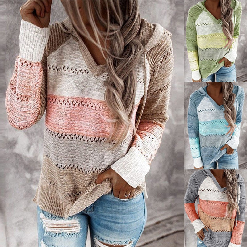 Sammy Jackson™ Lydia | Comfortable Patchwork Sweater with Hood
