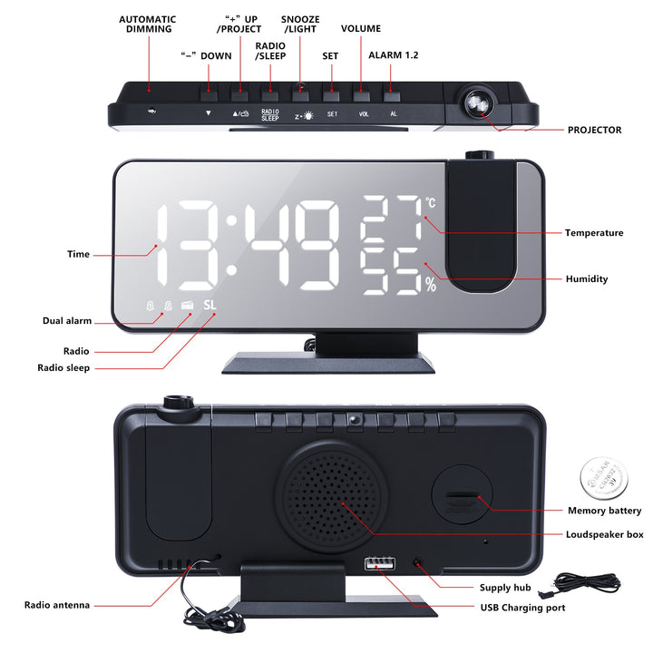 Sammy Jackson™ Astronatic™ | De Beste Alarmklok met LED Scherm - 180° Projector - USB lader