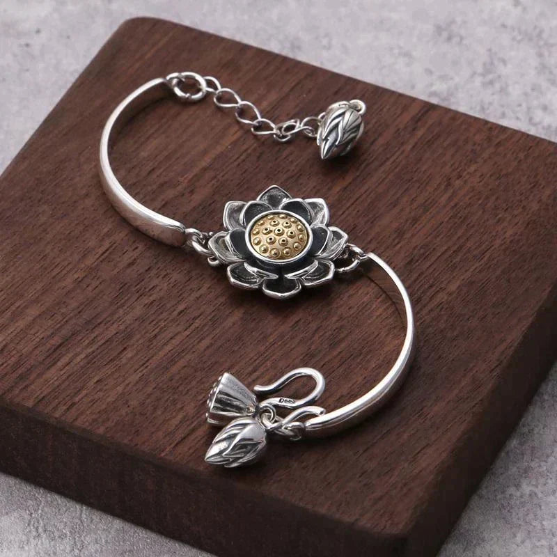 Creative silver lotus bracelet | Symbol of luck & stylish