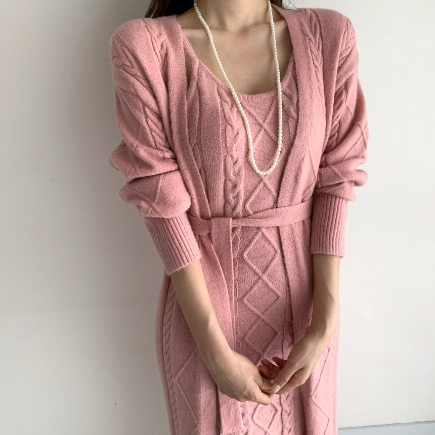 Jolie 2-piece Set | Knitted winter dress with a cozy warm cardigan