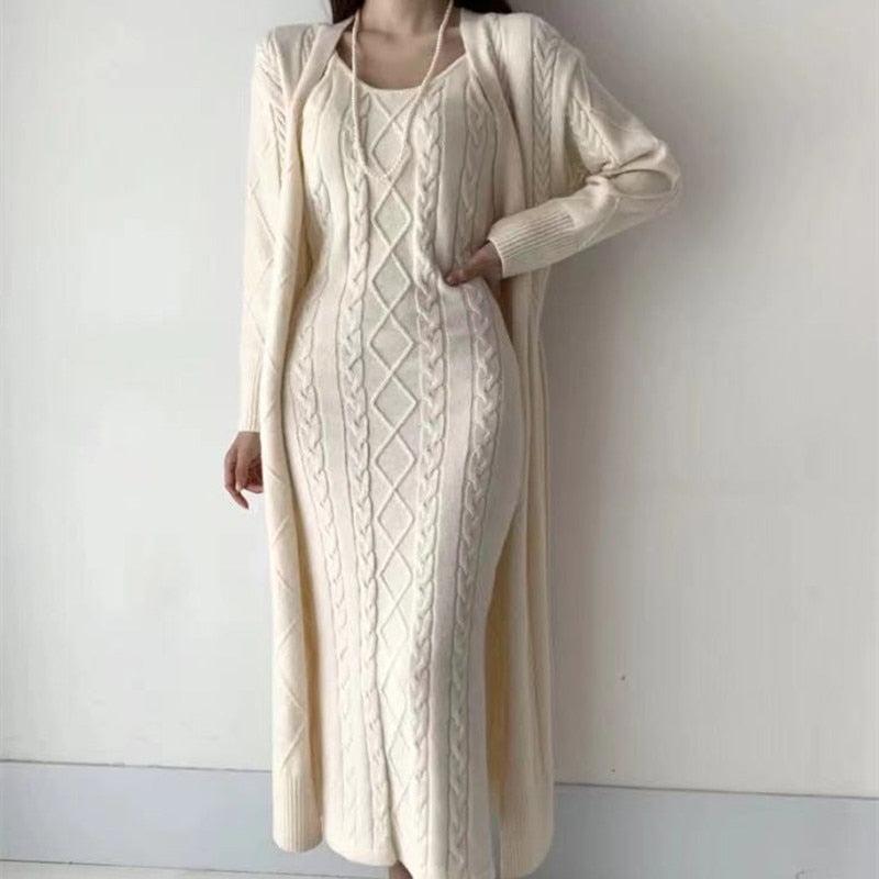 Jolie 2-piece Set | Knitted winter dress with a cozy warm cardigan