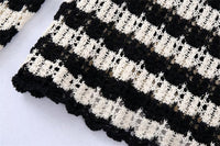 ZACK RAIN Women Black and White Striped Cutout Knit Crew Neck Pullover 2022 Fall/Winter Ladies Vintage Sweater Loose Female Tops