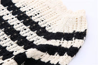 ZACK RAIN Women Black and White Striped Cutout Knit Crew Neck Pullover 2022 Fall/Winter Ladies Vintage Sweater Loose Female Tops