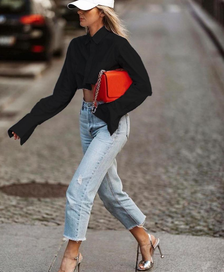Sammy Jackson™ Christelle Short Crop Top | A sexy, short blouse with long sleeves