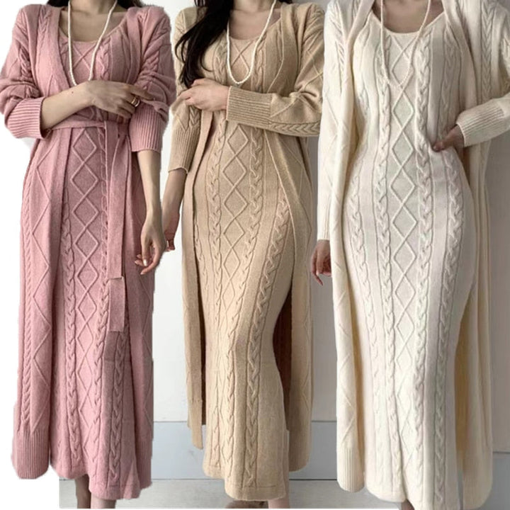 Jolie 2-piece Set | Knitted winter dress with a cozy warm cardigan