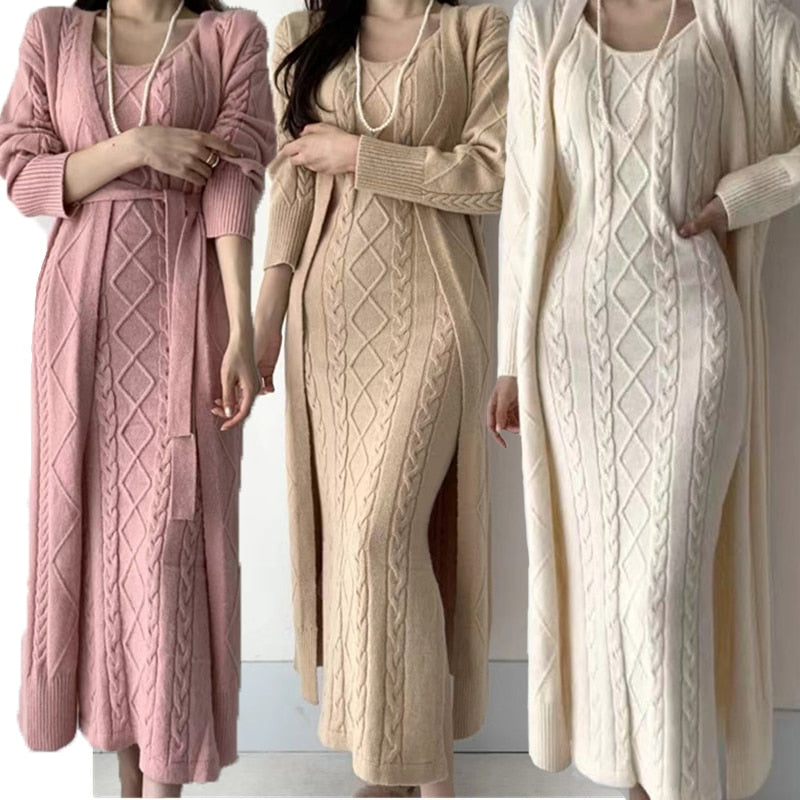 Jolie 2-piece Set | Knitted winter dress with a cozy warm cardigan