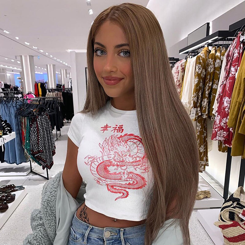 Celie Croptop koszulka | Met retro smok design