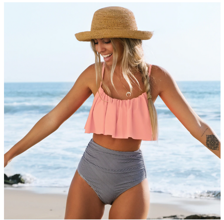 Belle Mae Bikini | Kolorowy bikini z falbankami