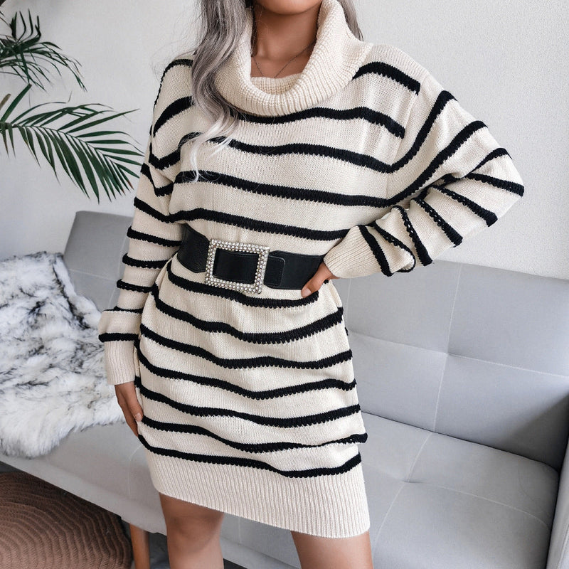 Grazia Sweater Dress | Turtleneck dress with stripe design
