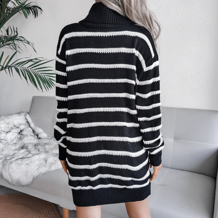 Grazia Sweater Dress | Turtleneck dress with stripe design